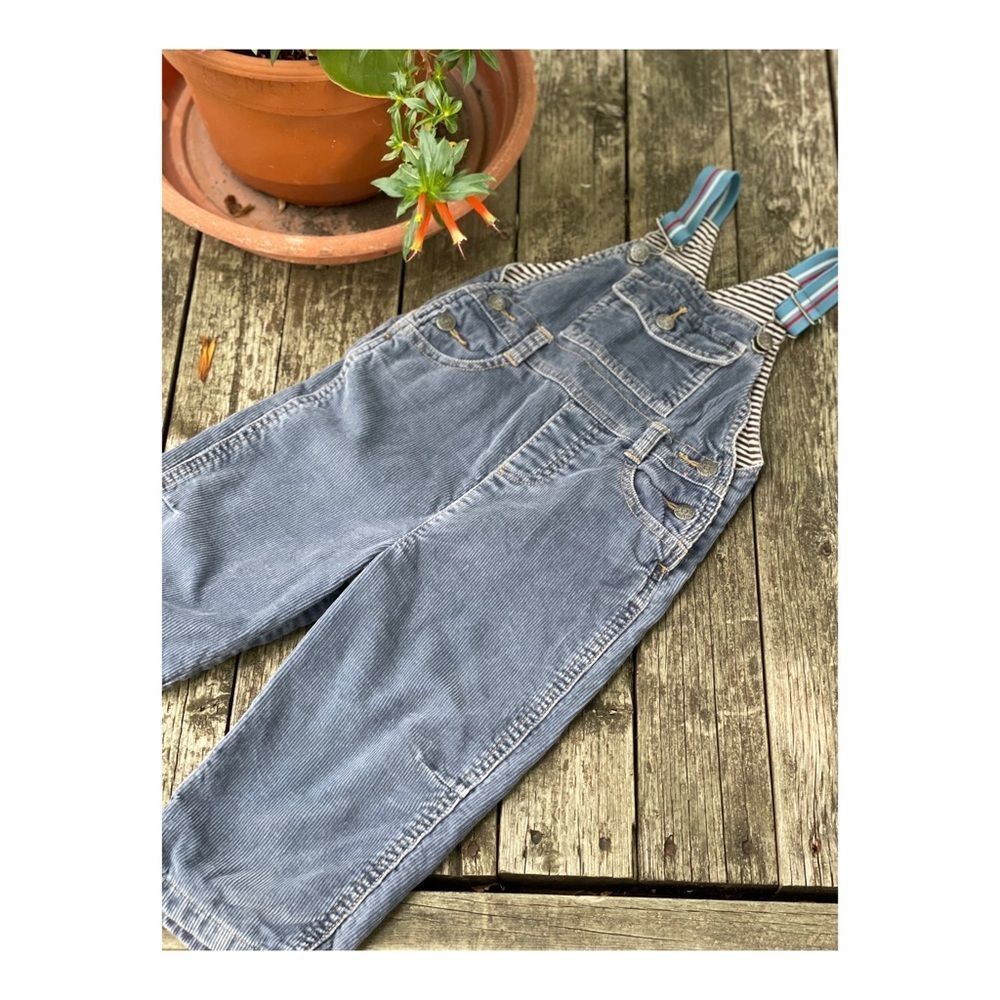 Mini Boden Blue Cotton Velvet Corduroy Overalls Winter Lined Sz 12-18M